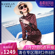 KAMILAN 卡米兰2018春季新款印花真丝连衣裙女宽松中长款衬衫裙图片