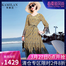 KAMILAN 卡米兰2018春季新款真丝连衣裙女宽松拼接中长裙图片