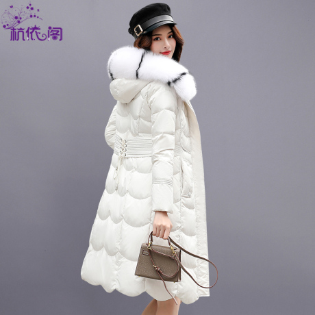 羽绒服女中长款狐狸毛领2018冬季新款韩版时尚长款过膝白鸭绒女装商品大图