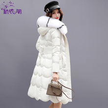 羽绒服女中长款狐狸毛领2018冬季新款韩版时尚长款过膝白鸭绒女装图片