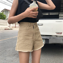 高腰百搭阔腿裤 港味复古chic前须边后卷边牛仔短裤 朵拉潮人馆