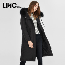 LINC金羽杰2018冬季新款毛领连帽设计长款过膝探班羽绒服女842441图片