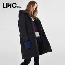 LINC金羽杰2018新款围裹感连帽设计长款面包羽绒服女宽松8424560图片
