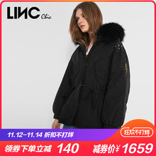LINC金羽杰2018冬季新款铆钉大毛领羽绒服女中长款派克服8424205图片