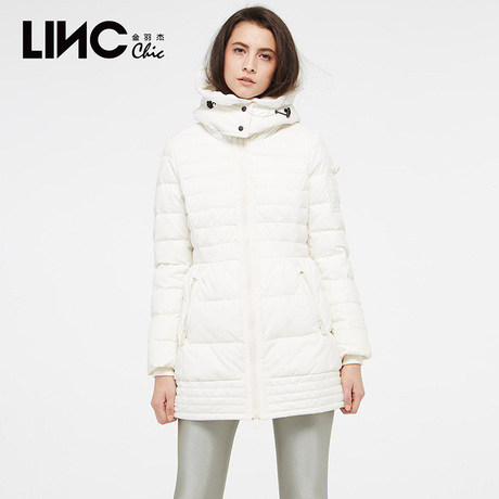 【预售】LINC金羽杰时尚冬季韩版修身羽绒服女中长款连帽宽松商品大图
