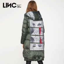 LINC金羽杰冬季新款暗黑幻影印花长款羽绒服女中长款外套7451012图片