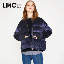 LINC金羽杰冬季新款复古丝绒个性立领口袋羽绒服女短款潮7470787图片