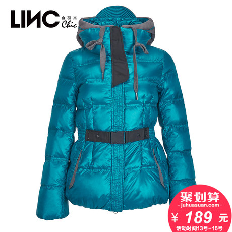 LINC金羽杰新款街头风女装羽绒服女短款连帽收腰391112商品大图