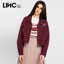 LINC金羽杰2018秋装新款刺绣拼接街头风牛仔外套女短款潮8320152图片