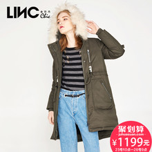LINC金羽杰冬季新品街头大毛领直身口袋羽绒服女中长款潮7471005图片