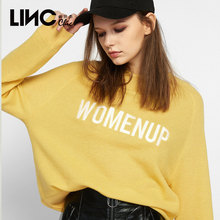 LINC2018秋装新款个性胸前字母刺绣套头毛衣女短款含羊毛8311144图片
