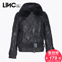 LINC金羽杰时尚毛领修身侧拉链羽绒服女短款清仓361219图片