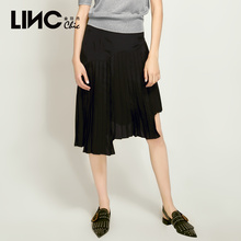 LINC金羽杰 2018夏季新款女装不规则下摆百褶裙女中长裙8221912图片