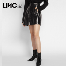 LINC金羽杰2018秋装新款街头风前拉链漆皮半裙女短裙A字裙8323257图片