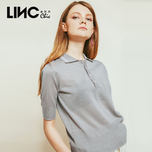 LINC/金羽杰2018夏季新款POLO领亮丝短袖T恤女上衣短款潮8250615图片