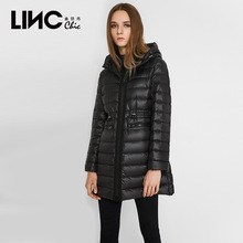 LINC金羽杰2018秋装新款简约修身轻薄羽绒服女中长款连帽外套鸭绒图片