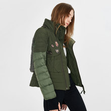 LINC金羽杰冬装新款个性贴布撞色拼接羽绒服女短款修身外套潮图片