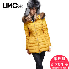 LINC金羽杰 秋冬弹力收腰貉子毛领羽绒服女中长款修身潮193666图片