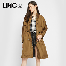 LINC金羽杰2018秋装新款时尚翻领基础风衣女宽松长款收腰8310171图片