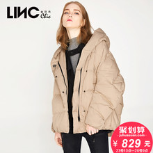 LINC金羽杰冬季新品街头风连帽围裹羽绒服女短款宽松拼接7470889图片