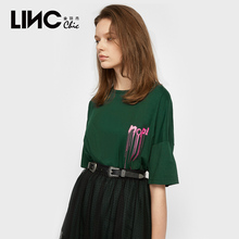 LINC金羽杰2018新款秋装个性印花裙式短袖T恤女中长款宽松8321366图片