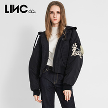 LINC金羽杰2018冬新款创意猫头装夹克式羽绒服女短款宽松8424102图片