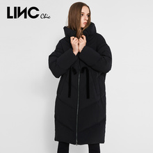 LINC金羽杰2018冬新品丝绒抽褶茧型羽绒服女长款过膝韩版8414320图片