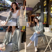 宽松收腰防晒小西服 外套女2019新款 复古针织薄款 夏装 西装 钱夫人