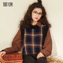 墨锦马夹女上衣针织衫2018春装新款韩版女装撞色圆领宽松毛衣马甲图片