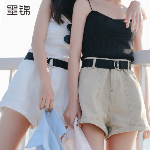 墨锦阔腿裤高腰牛仔短裤潮