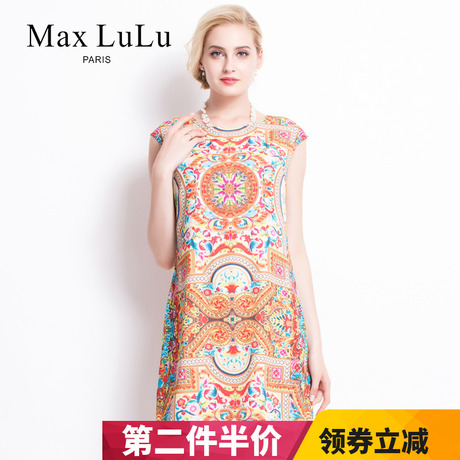 Max LuLu夏款无袖名族风大码中老年女装连衣裙妈妈装印花裙30-40商品大图
