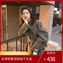 可可色中长款收腰显瘦高端毛呢外套2019新款秋冬反季手缝双面羊绒