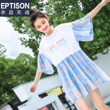 衣品天成2018新款夏装韩版学生宽松短袖T恤女时尚拼接中长款上衣图片