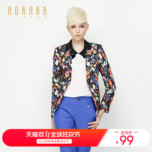 HOKABR/红凯贝尔秋装新品韩版大码女装印花小西装长袖外套修身女图片