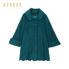 HOKABR/红凯贝尔冬韩版女装修身气质中长款毛呢大衣保暖长袖外套图片