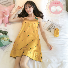 性感冰丝睡衣夏天可爱真丝家居服 可外穿吊带带胸垫睡裙女夏季薄款