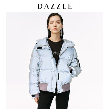 DAZZLE地素 2019冬装新款闪耀反光户外连帽短款羽绒服女2G4K2031F