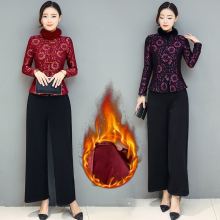 冬唐装套装女加绒旗袍上衣仿兔毛领短款婆婆妈妈装婚宴礼服大码图片