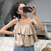 背心上衣女潮版宽松荷叶边露肩绑带气质度假吊带 港味chic夏季短款