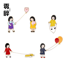 饰包包书包胸花饰品配饰别针徽章 胸针可爱日系女卡通女孩链条装
