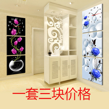 无框画挂钟三联画钟表创意艺术时针客厅玄关装饰画竖版 抽象花瓶