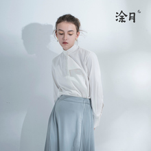 涂月原创休闲白衬衫女长袖女秋 简约气质领结衬衣 修身立领上衣图片