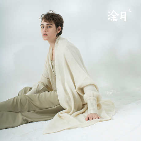 涂月设计师纯色马海毛针织开衫女中长款长袖针织衫毛衣外搭商品大图