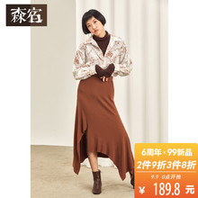 森宿Y冬装2018新款POLO领单排多扣复古数码印花砖红色长袖衬衫女图片