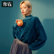 森宿Y纯色雪尔绒套头卫衣女秋冬装2018新款宽松长袖显瘦保暖上衣图片