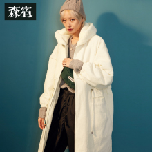 森宿Y白色中长款灯芯绒棉衣女秋冬装2018新款棉袄ins宽松连帽棉服图片