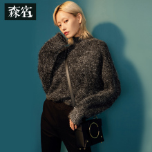 森宿Y闪光玻璃纱套头毛衣女秋冬装2018新款宽松短款高领针织上衣图片