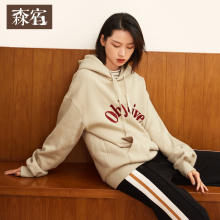森宿绣花连帽套头卫衣女秋冬装2018新款oversize中长款宽松上衣潮图片