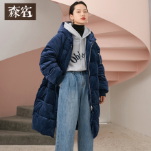 森宿Y中长款丝绒棉衣女冬季2018新款ins反季连帽过膝加厚棉服棉袄图片