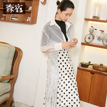 黑白波点半身裙女秋装2018新款ins宽松显瘦中长款气质A字半裙子图片